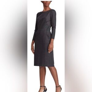 Lauren Ralph Lauren Houndstooth Black Gray 3/4 Sleeve Slim Dress Sz 12 Like New
